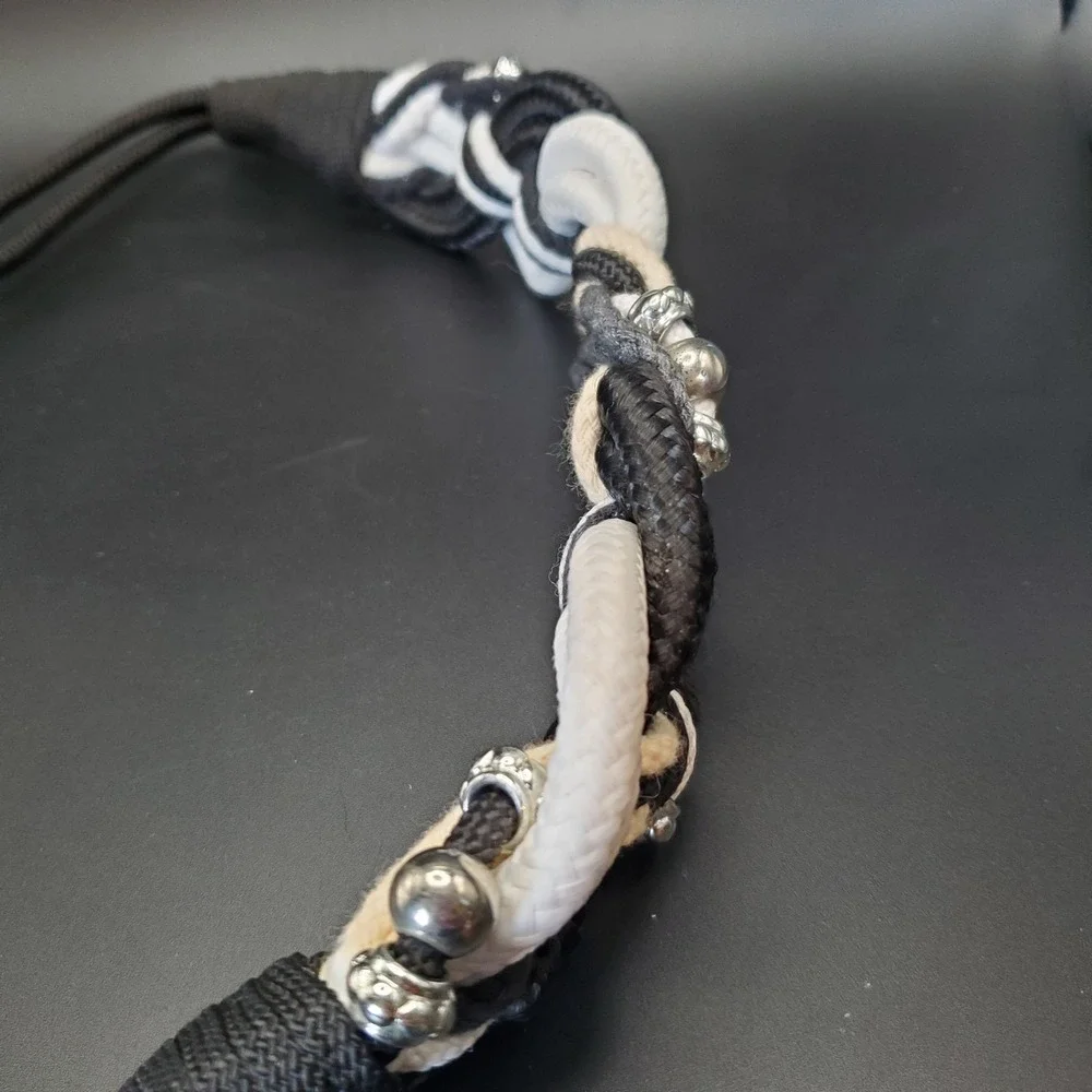 Retro 80's‎ Women's Belt Cumberbund Black Fabric Rope Twisted W/Silver Beads